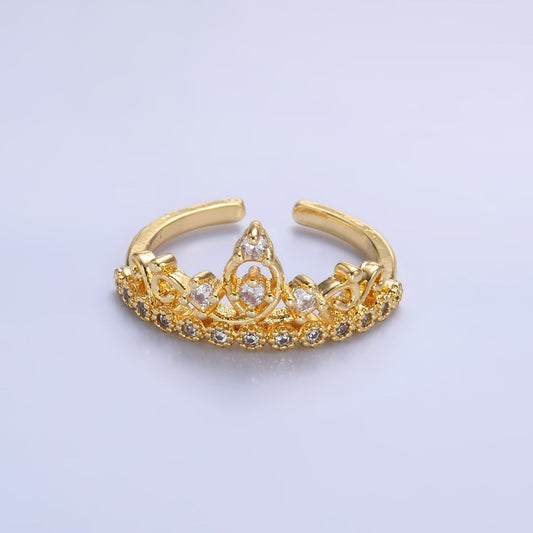 Sweet 24K Gold-Filled Clear CZ Artisan Crown Ring Adjustable
