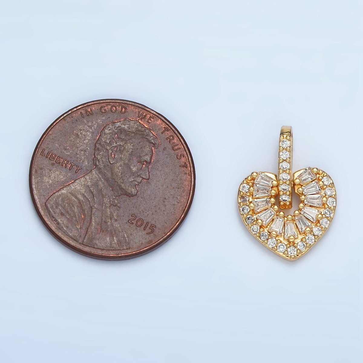 Dainty Minimalist 24K Gold Filled Clear CZ Baguette Heart Pendant
