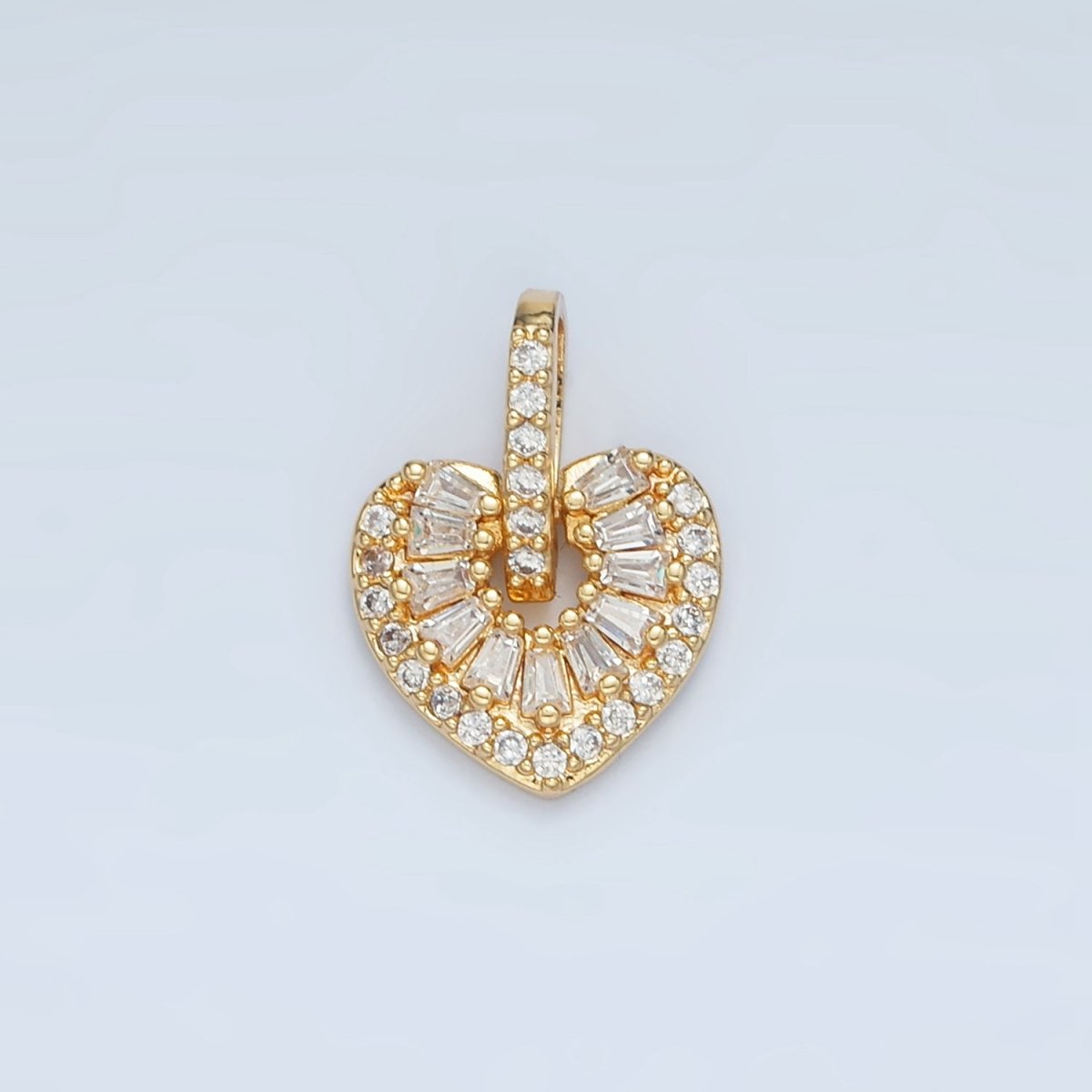 Dainty Minimalist 24K Gold Filled Clear CZ Baguette Heart Pendant