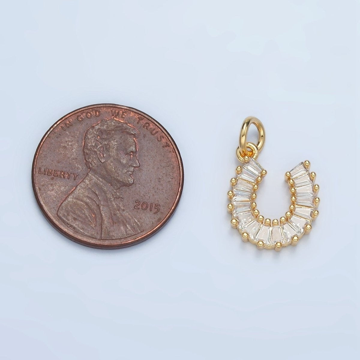 24K Gold Filled Clear CZ Baguette Horseshoe Charm