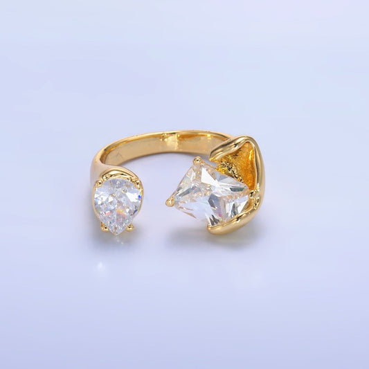 24K Gold Filled Clear CZ Baguette Teardrop Molten Wrap Ring