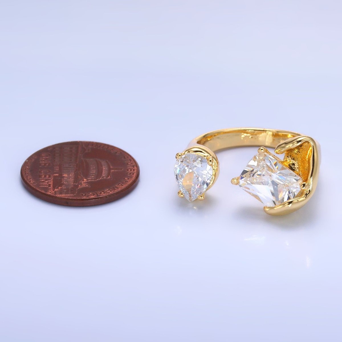 24K Gold Filled Clear CZ Baguette Teardrop Molten Wrap Ring