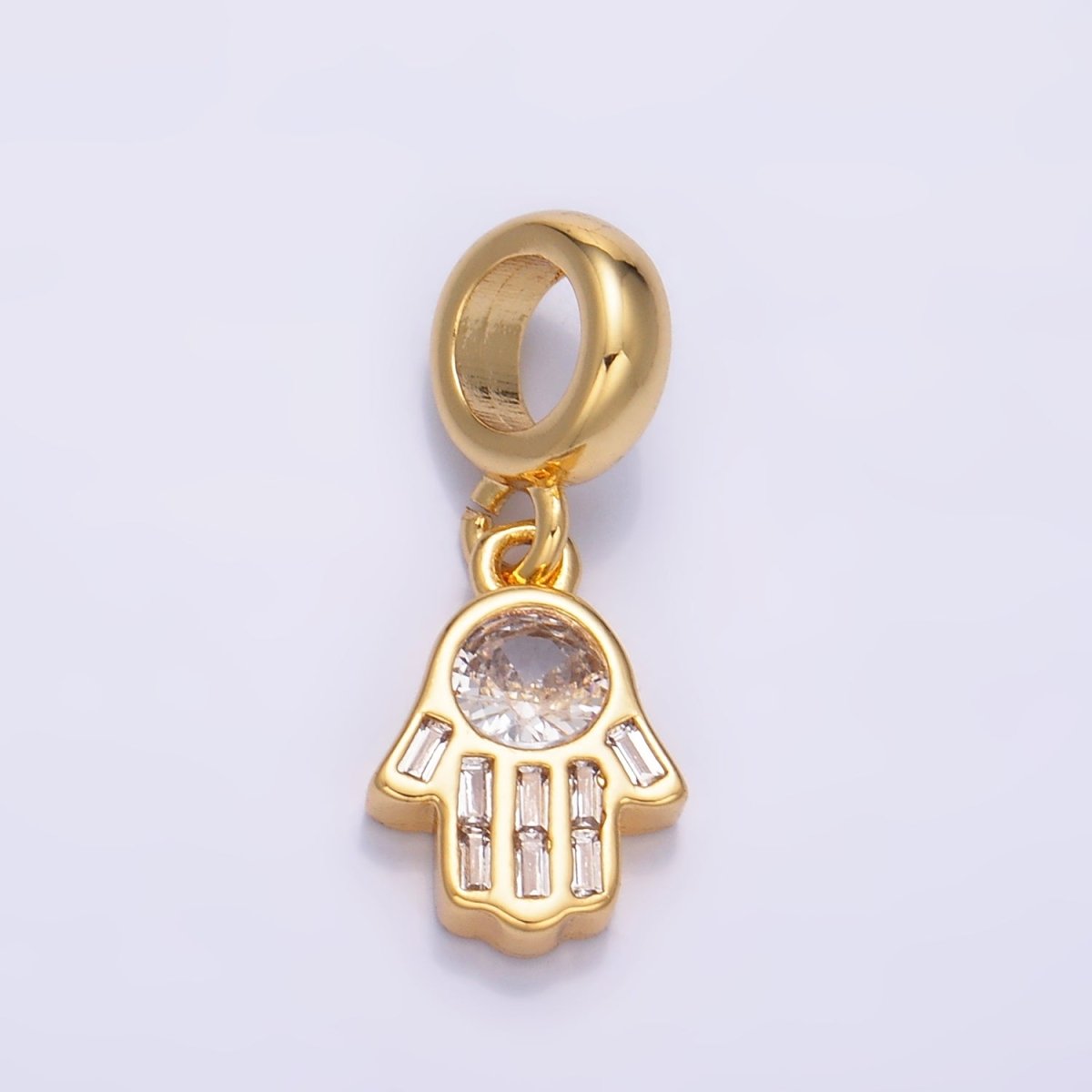 Dainty 24K Gold-Filled Clear 13mm CZ Hamsa Hand Rhodelle Bail Drop Pendant