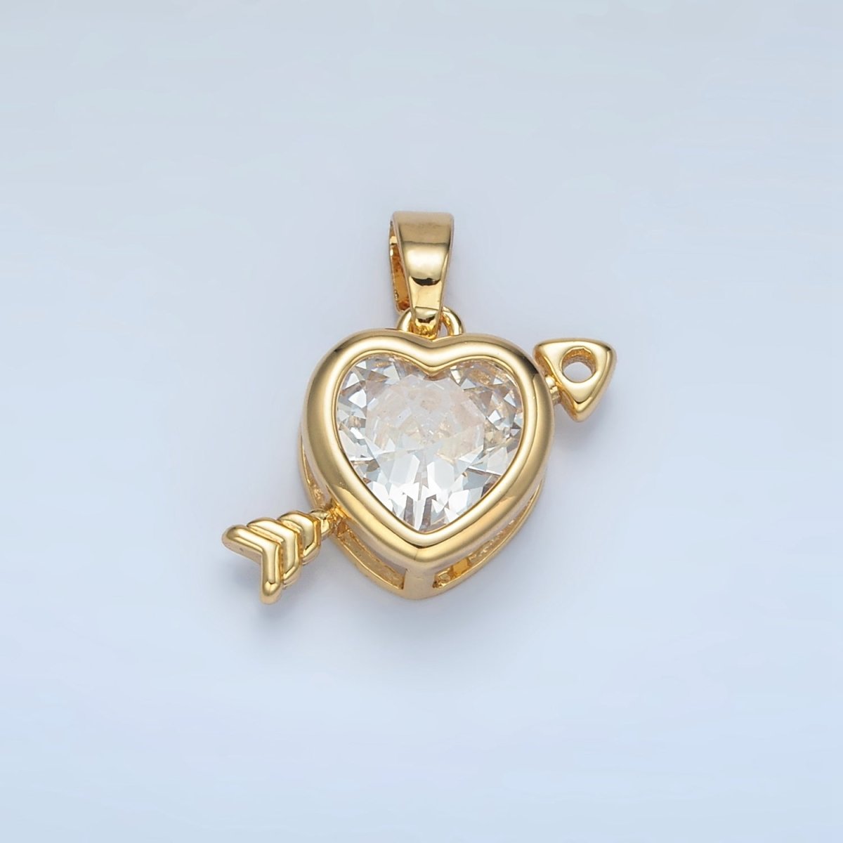 Sweet 24K Gold-Filled 18mm Clear CZ Heart Arrow Pendant