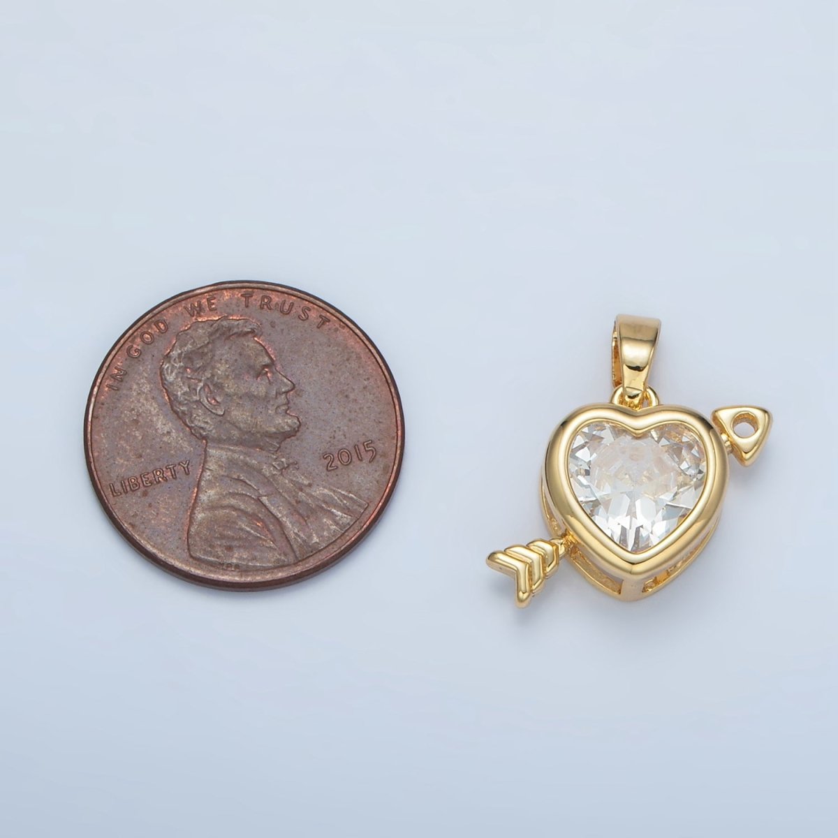 Sweet 24K Gold-Filled 18mm Clear CZ Heart Arrow Pendant
