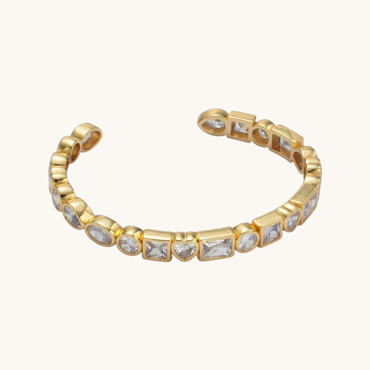 24K Gold Filled Clear CZ Baguette Round Oval Lined Bangle Cuff Bracelet