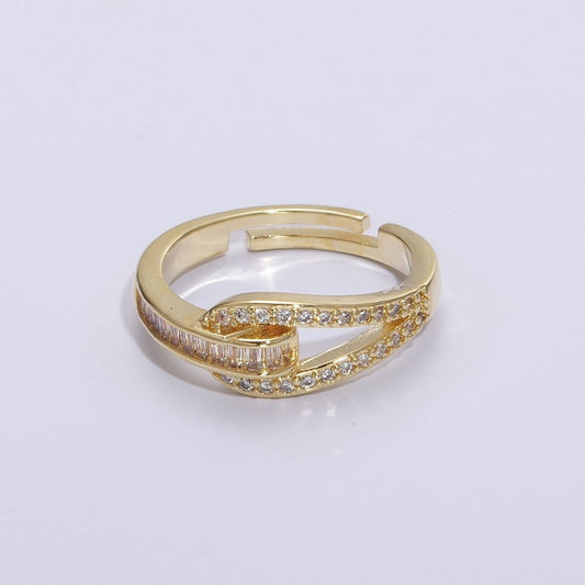 Beautiful 24K Gold Filled Clear CZ Micro Paved Baguette Knot Ring