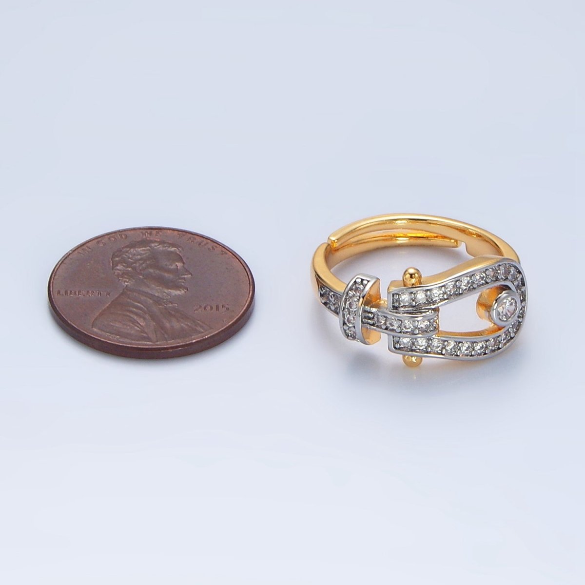 24K Gold Filled Clear CZ Micro Pave Buckle Mixed Metal Ring