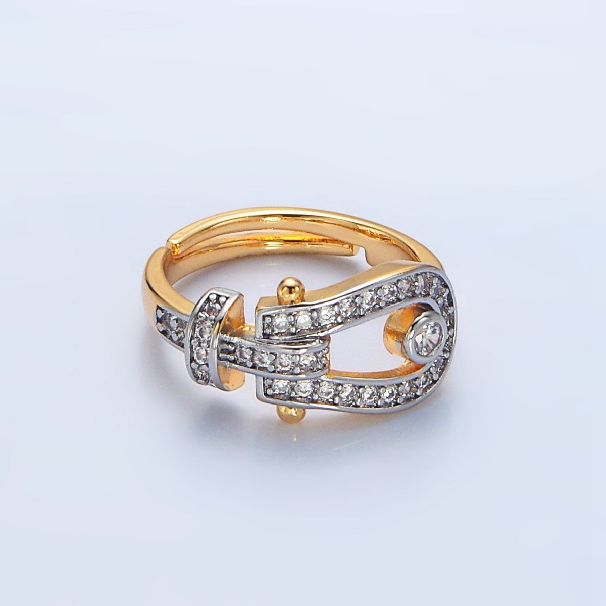 24K Gold Filled Clear CZ Micro Pave Buckle Mixed Metal Ring