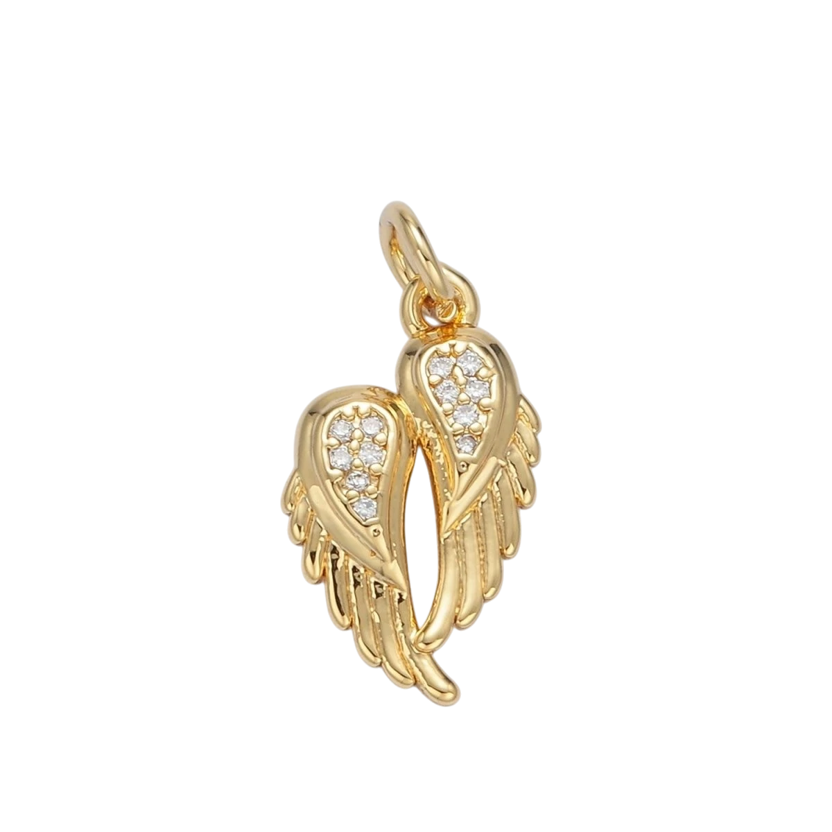 24K Gold Filled Clear CZ Micro Paved Double Angel Wings Charm