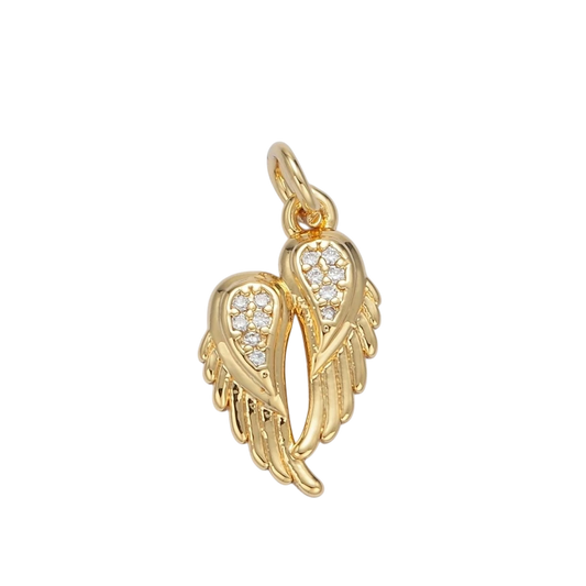24K Gold Filled Clear CZ Micro Paved Double Angel Wings Charm