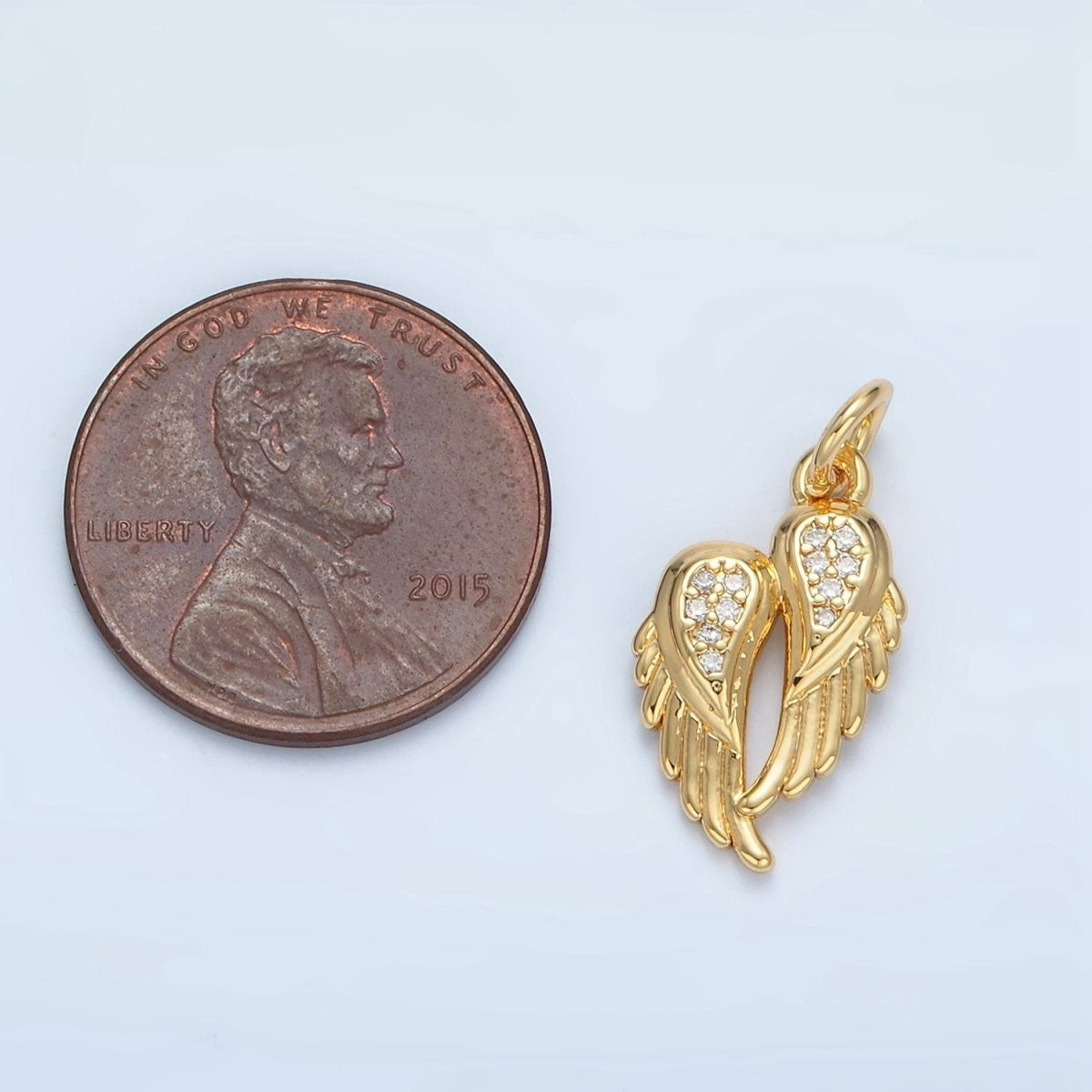 24K Gold Filled Clear CZ Micro Paved Double Angel Wings Charm