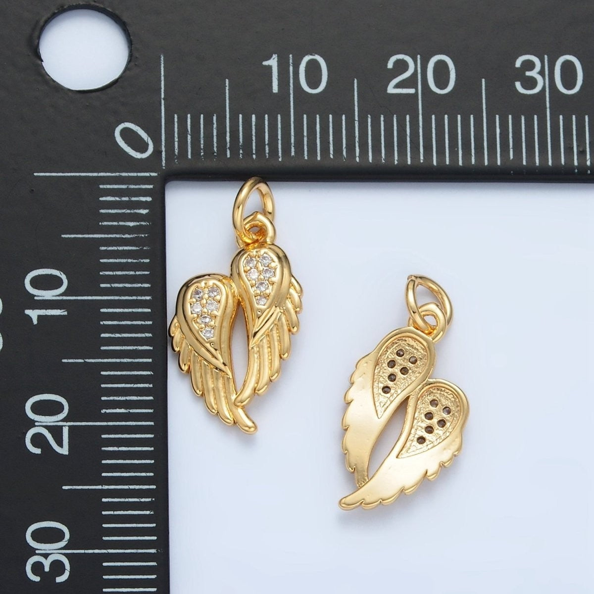 24K Gold Filled Clear CZ Micro Paved Double Angel Wings Charm