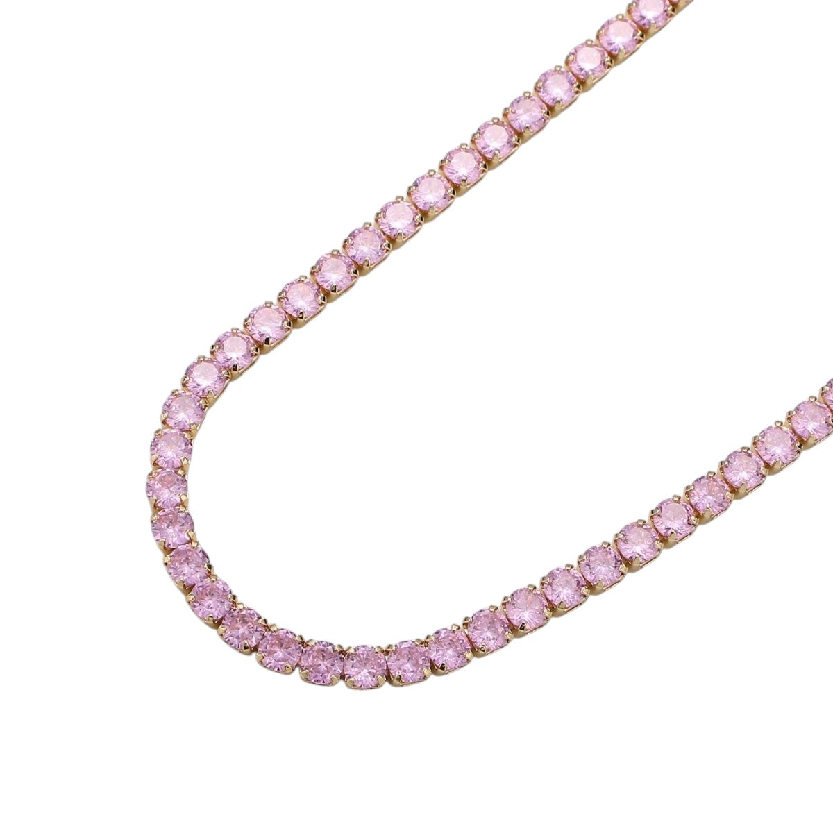 Trendy 24K Gold Filled Clear, Pink, Blue CZ Tennis 18 Inch Layering Chain Necklace in Gold & Silver