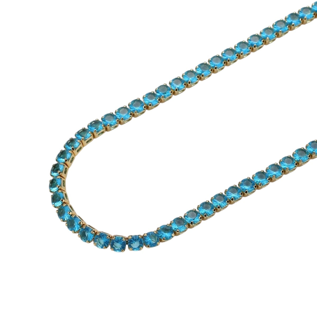 Trendy 24K Gold Filled Clear, Pink, Blue CZ Tennis 18 Inch Layering Chain Necklace in Gold & Silver