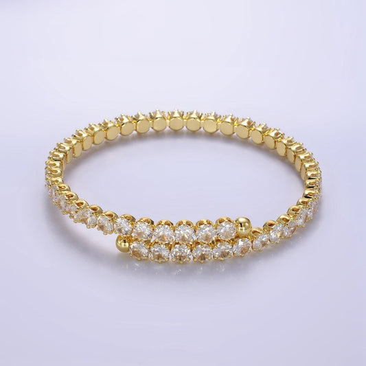 24K Gold Filled Clear CZ Tennis Chain Bangle Cuff Bracelet