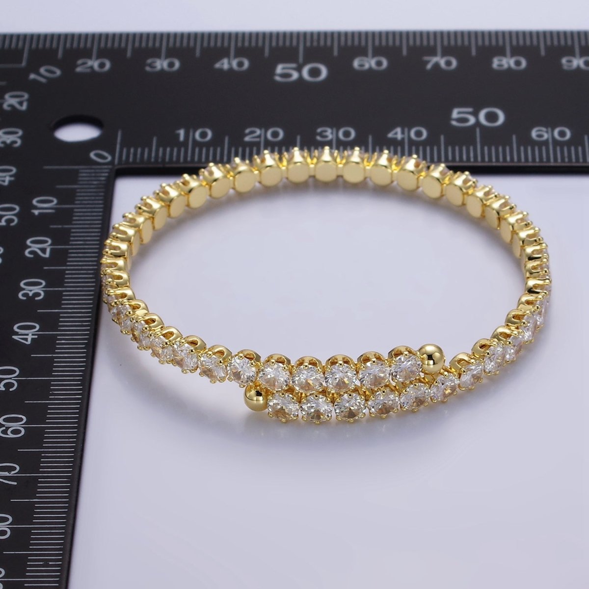 24K Gold Filled Clear CZ Tennis Chain Bangle Cuff Bracelet