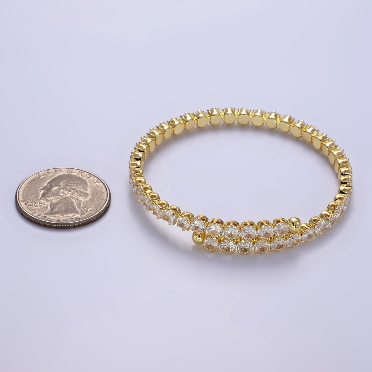 24K Gold Filled Clear CZ Tennis Chain Bangle Cuff Bracelet