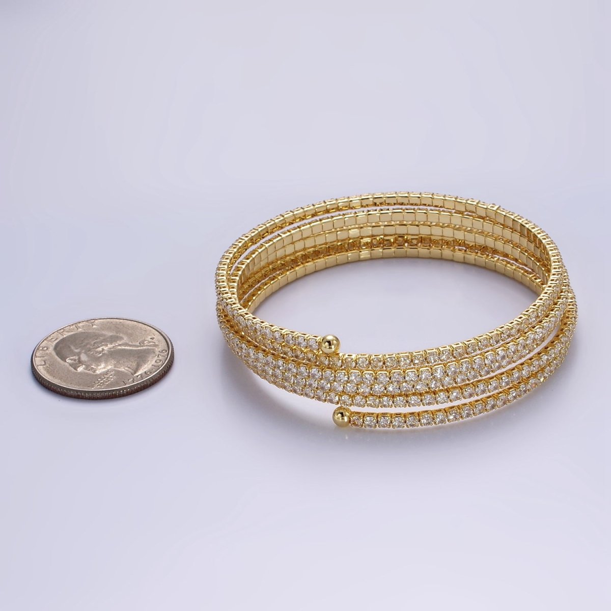 24K Gold Filled Clear CZ Tennis Chain Multiple Band Bangle Bracelet