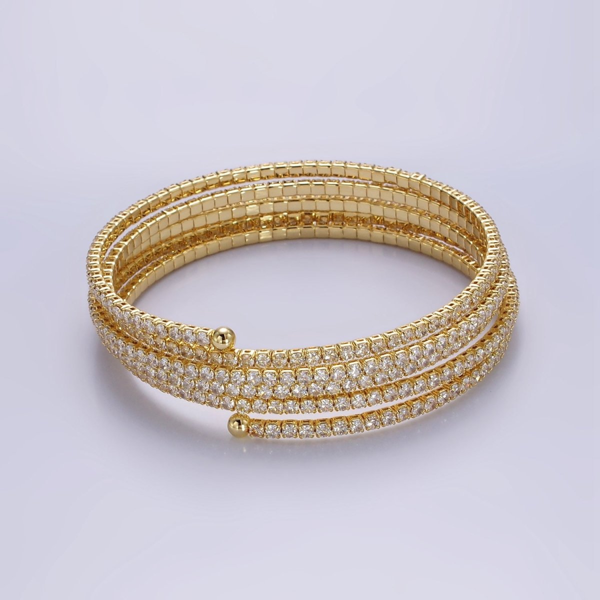 24K Gold Filled Clear CZ Tennis Chain Multiple Band Bangle Bracelet