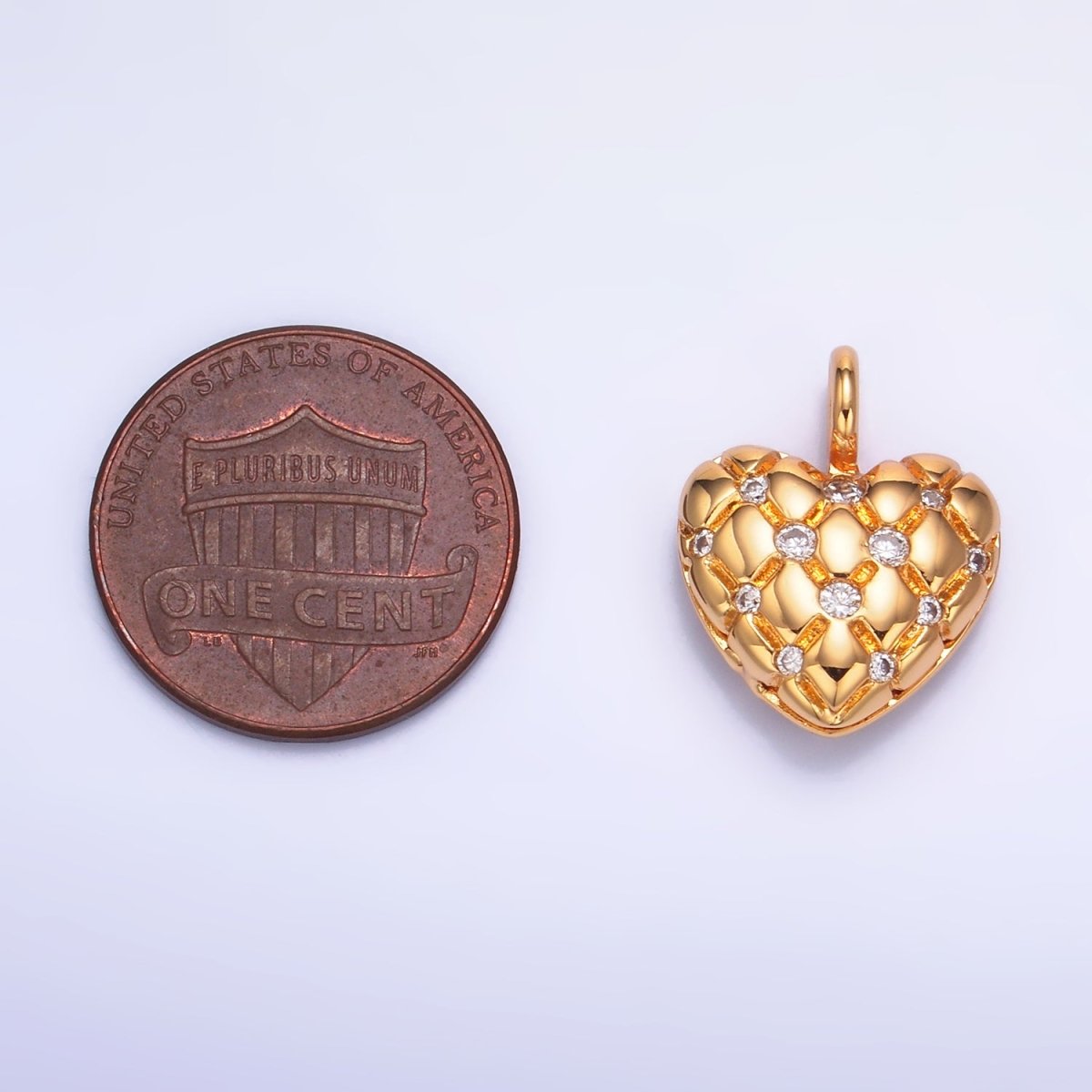 24K Gold Filled 18mm Clear or Multicolored CZ Quilted Heart Pendant