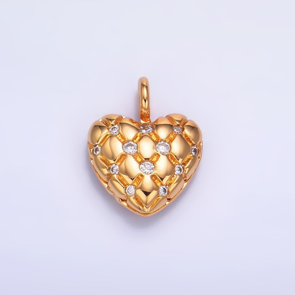 24K Gold Filled 18mm Clear or Multicolored CZ Quilted Heart Pendant
