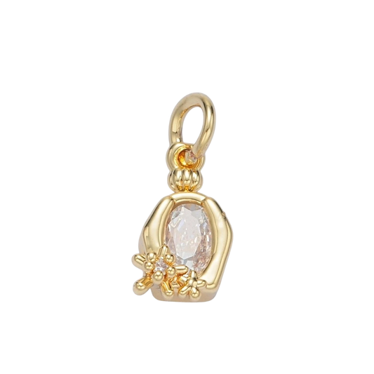 24K Gold Filled Clear Oval CZ Hexagonal Bezel Flower Charm