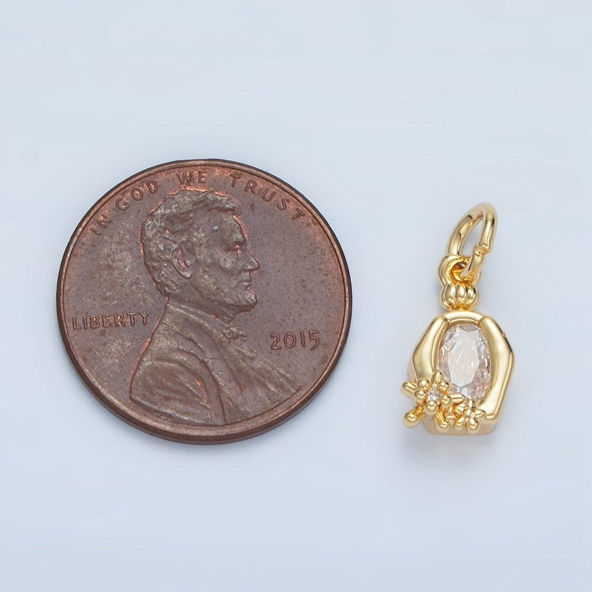 24K Gold Filled Clear Oval CZ Hexagonal Bezel Flower Charm