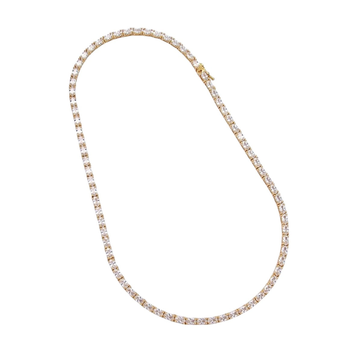 Gorgeous 24K Gold Filled Clear Oval CZ Tennis Chain 16 Inch Necklace in Gold & Silver