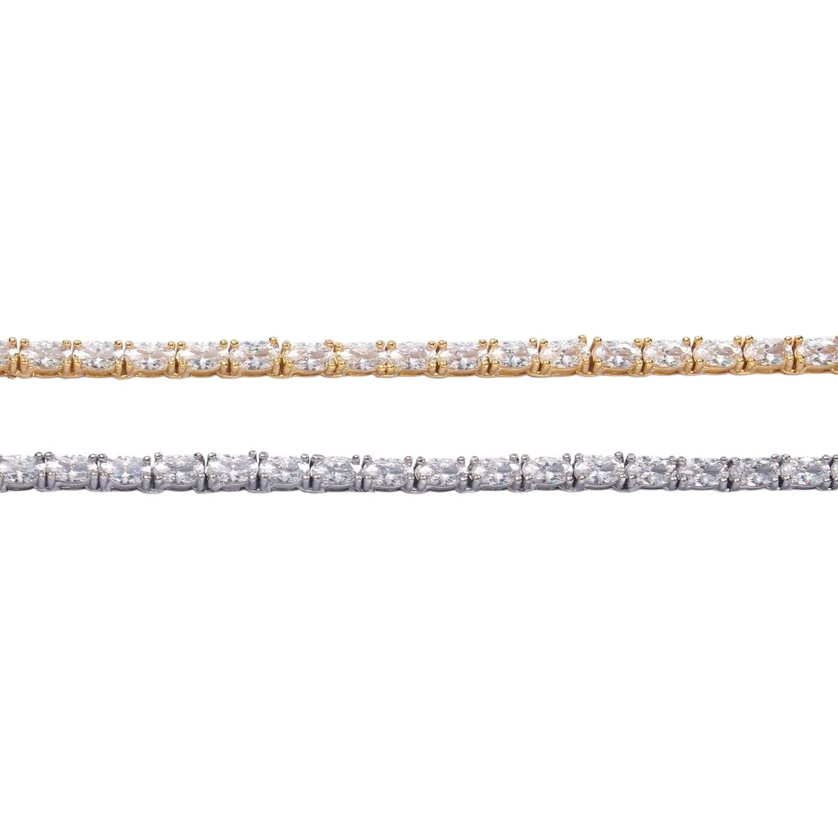 Gorgeous 24K Gold Filled Clear Oval CZ Tennis Chain 16 Inch Necklace in Gold & Silver