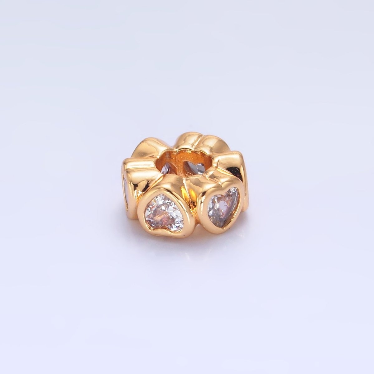 Love Hearts 24K Gold-Filled 8.4mm Clear, Red, Green, Pink CZ Heart Rondelle Spacer Bead