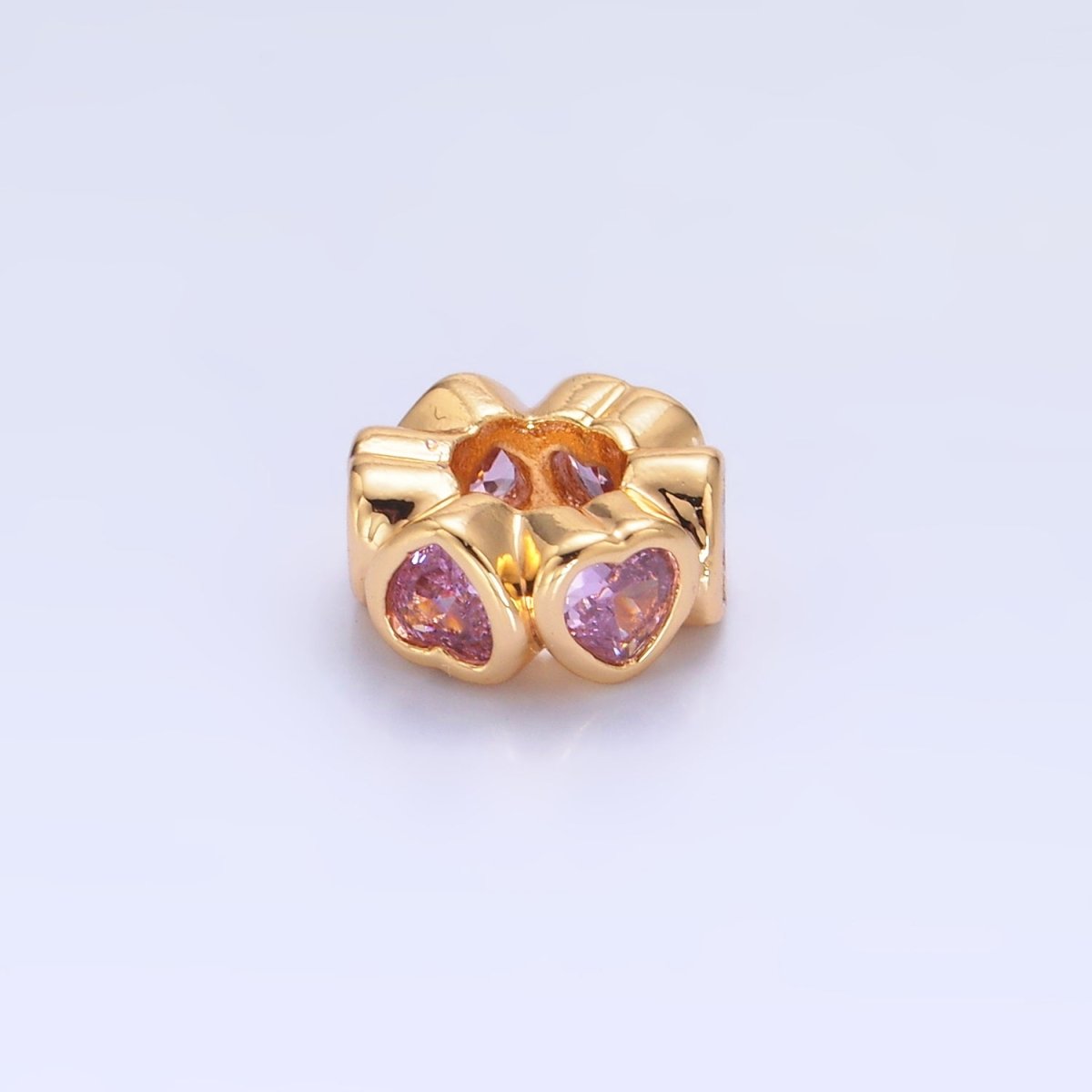 Love Hearts 24K Gold-Filled 8.4mm Clear, Red, Green, Pink CZ Heart Rondelle Spacer Bead