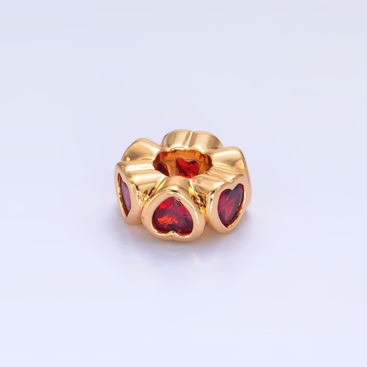 Love Hearts 24K Gold-Filled 8.4mm Clear, Red, Green, Pink CZ Heart Rondelle Spacer Bead
