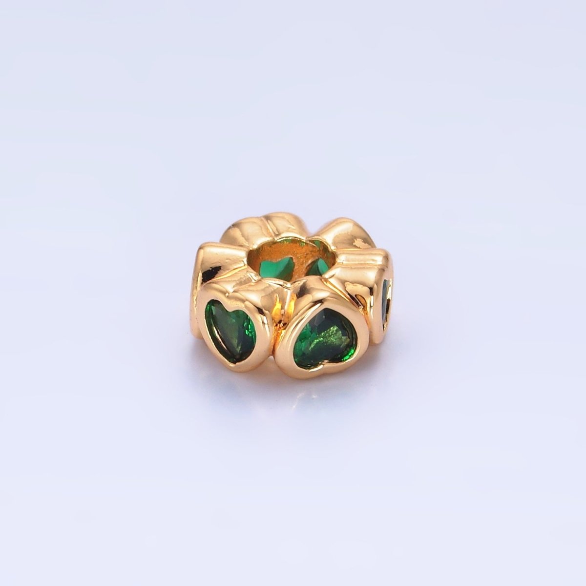 Love Hearts 24K Gold-Filled 8.4mm Clear, Red, Green, Pink CZ Heart Rondelle Spacer Bead