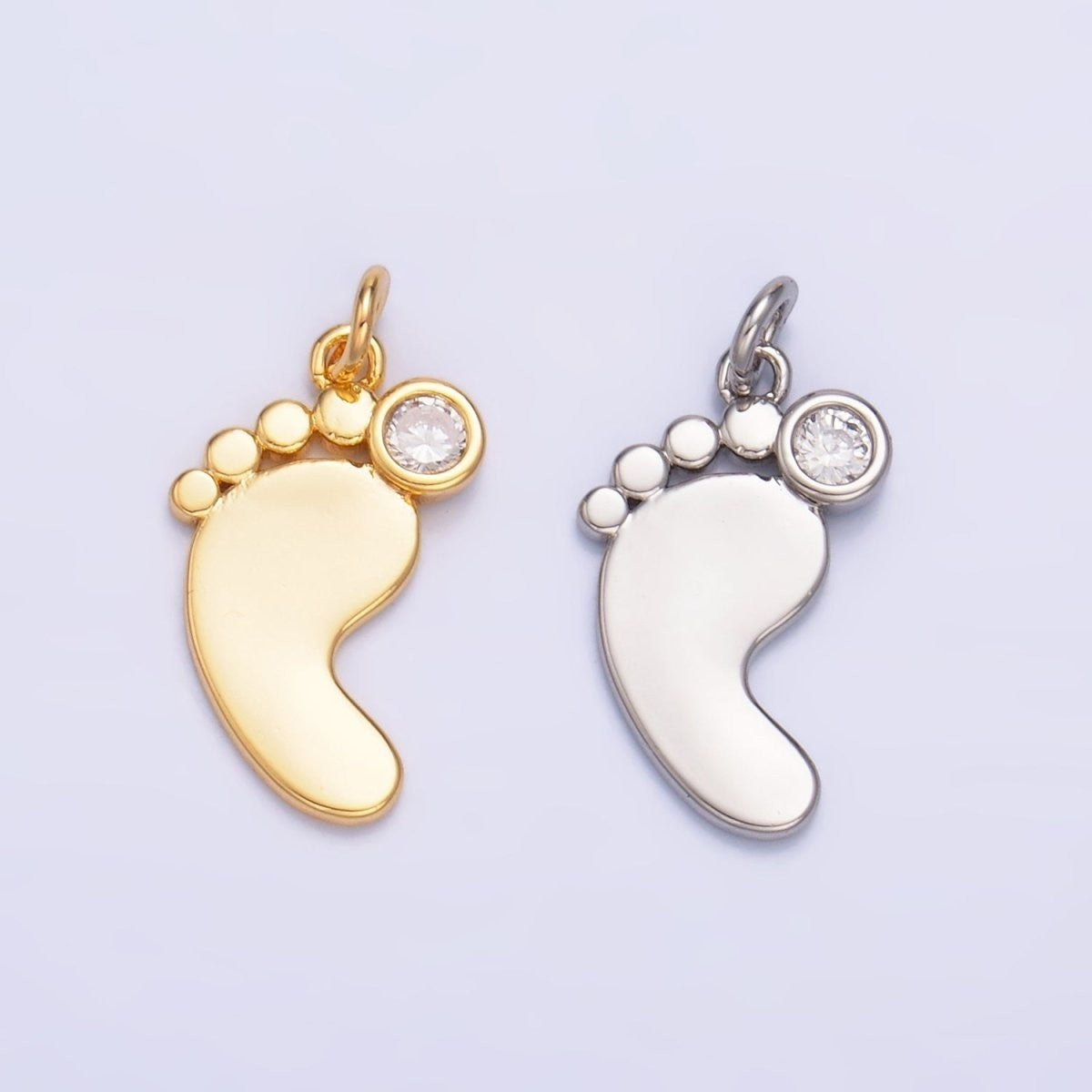 24K Gold Filled CZ Baby Feet Charm in Gold & Silver