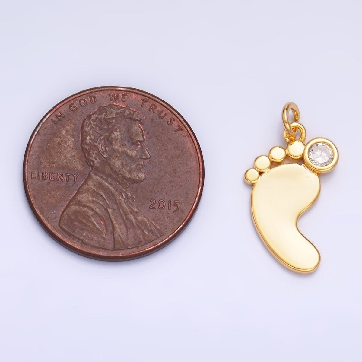 24K Gold Filled CZ Baby Feet Charm in Gold & Silver