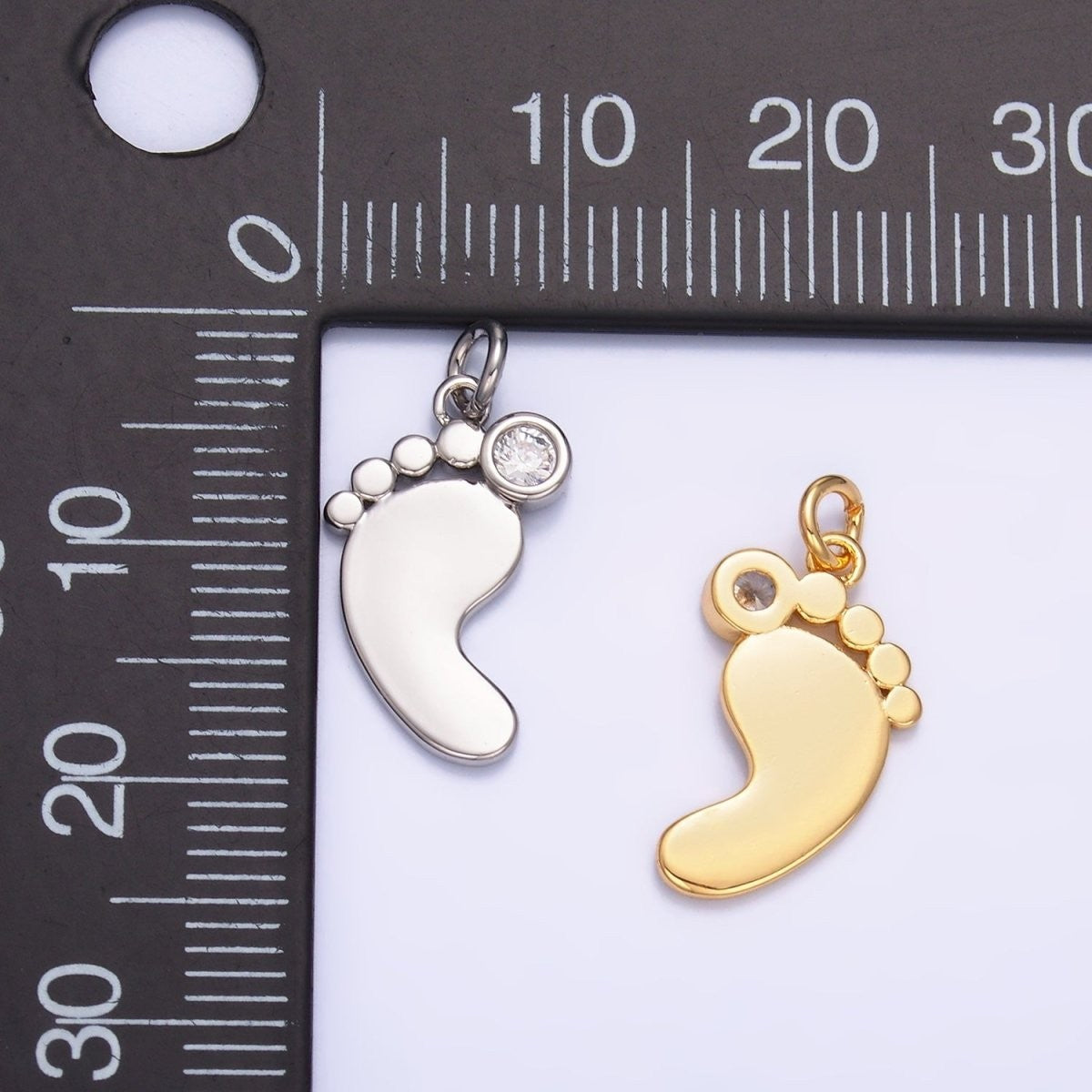 24K Gold Filled CZ Baby Feet Charm in Gold & Silver