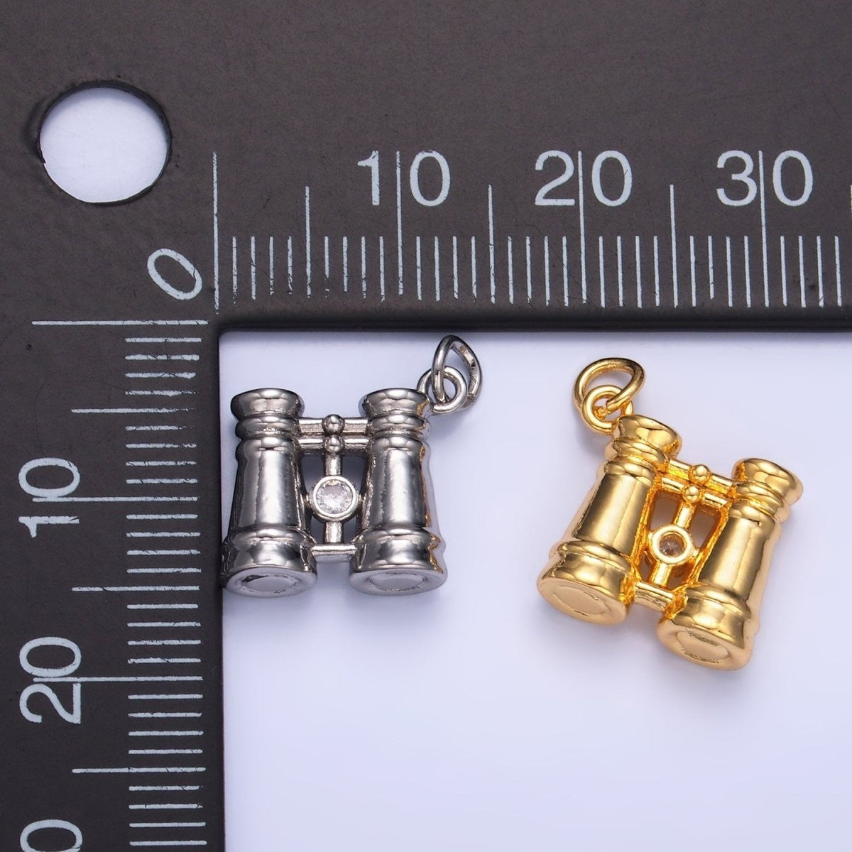 24K Gold Filled CZ Binoculars 3D Multidimensional Charm in Gold & Silver