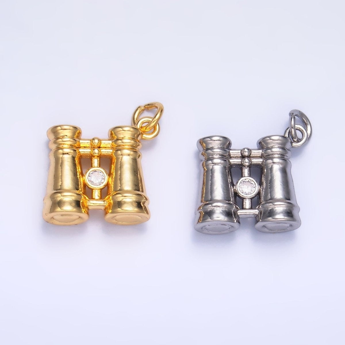 24K Gold Filled CZ Binoculars 3D Multidimensional Charm in Gold & Silver