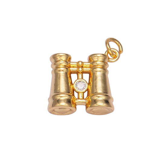 24K Gold Filled CZ Binoculars 3D Multidimensional Charm in Gold & Silver