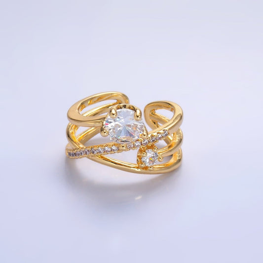 Beautiful 24K Gold Filled CZ Clear Micro Pave Multi-Band Adjustable Ring