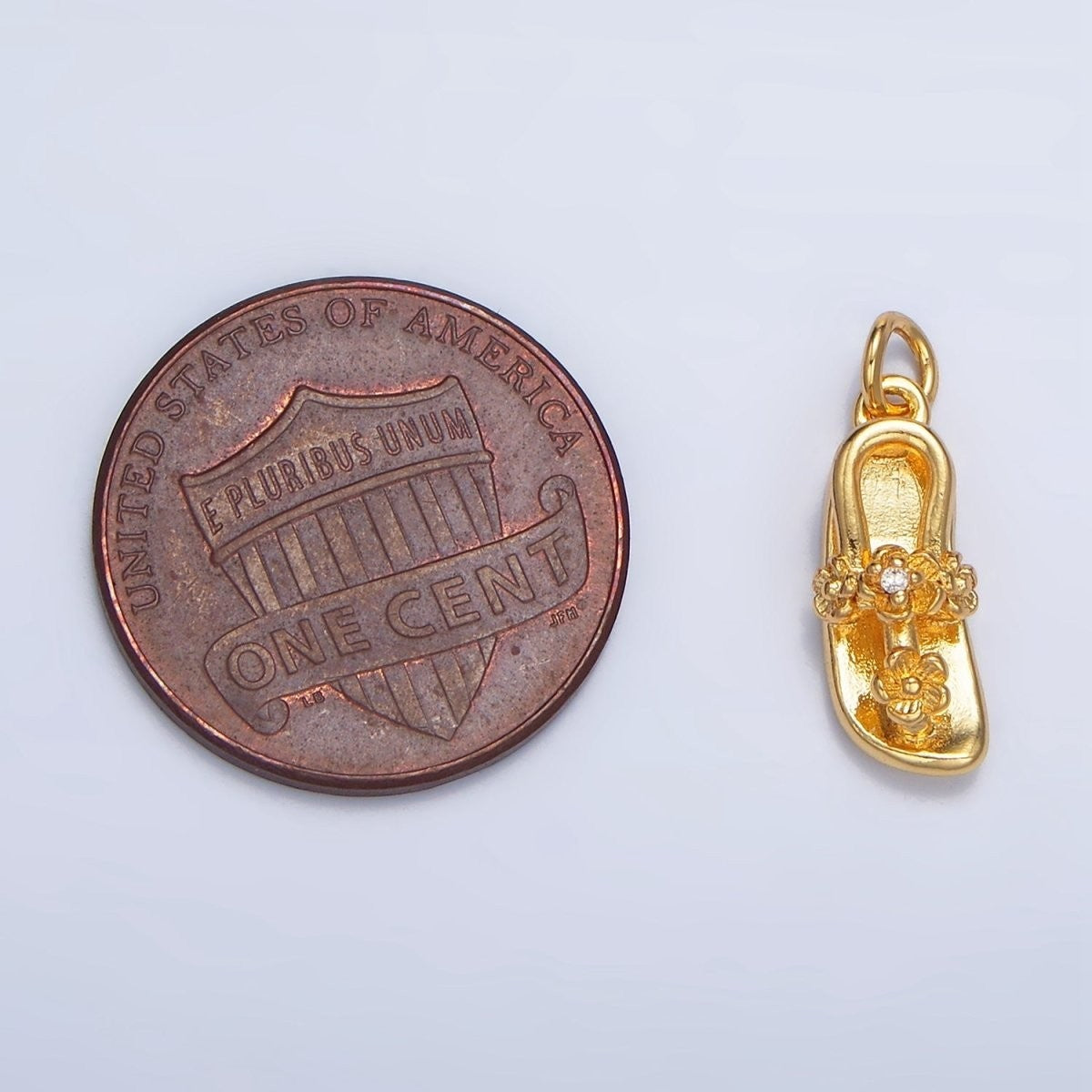24K Gold Filled CZ Flower Slipper Flip Flops Multidimensional Dainty Charm