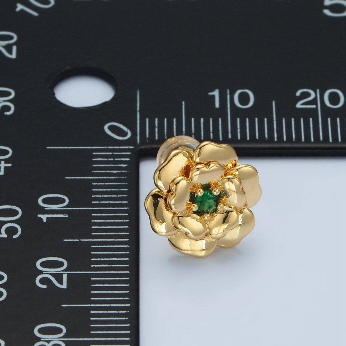 24K Gold Filled Green CZ Bud Flower Stud Earrings