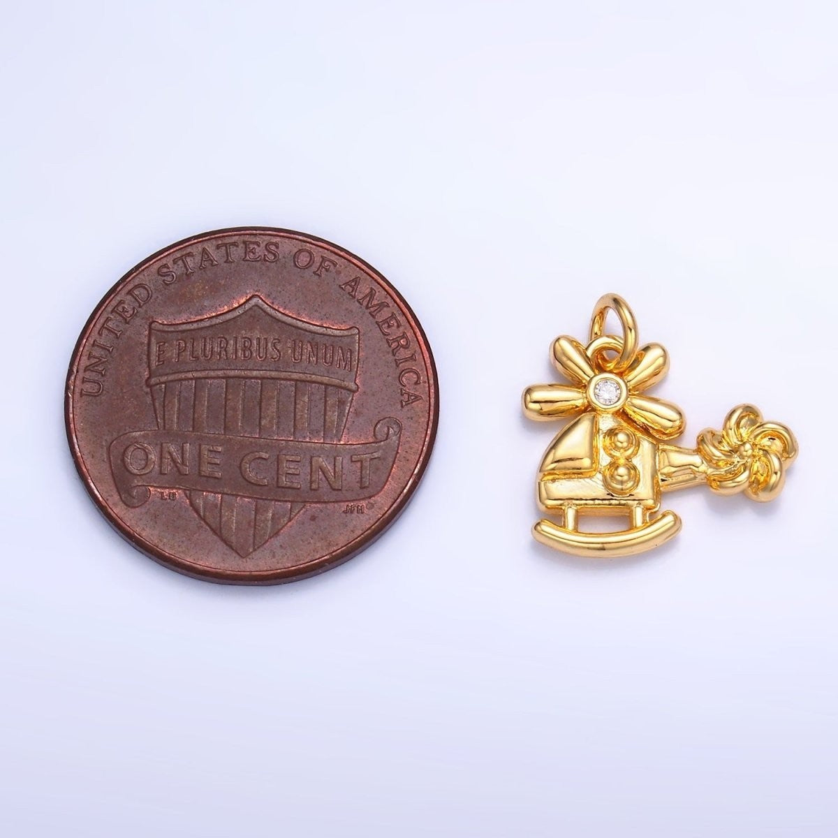 24K Gold Filled CZ Helicopter Travel Charm in Gold & Silver