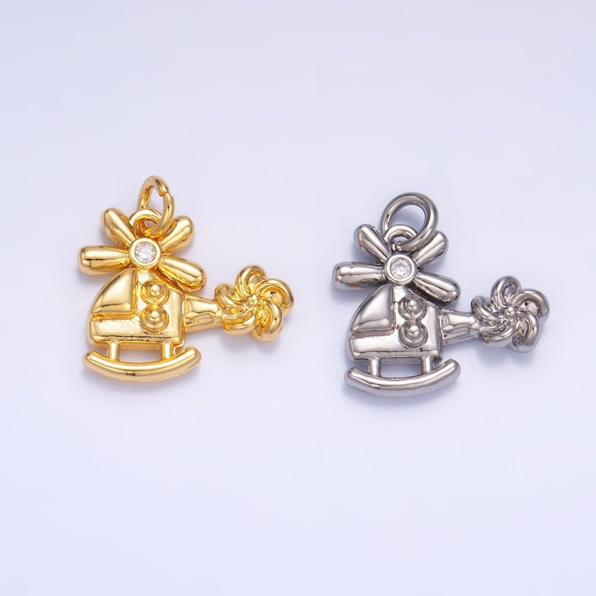 24K Gold Filled CZ Helicopter Travel Charm in Gold & Silver