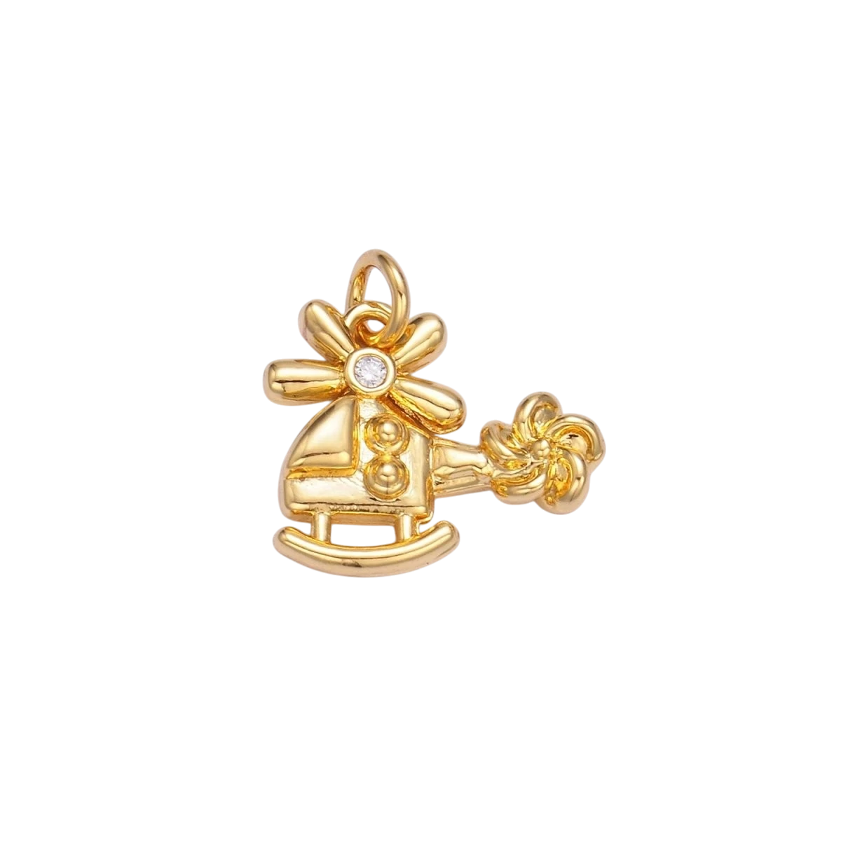 24K Gold Filled CZ Helicopter Travel Charm in Gold & Silver