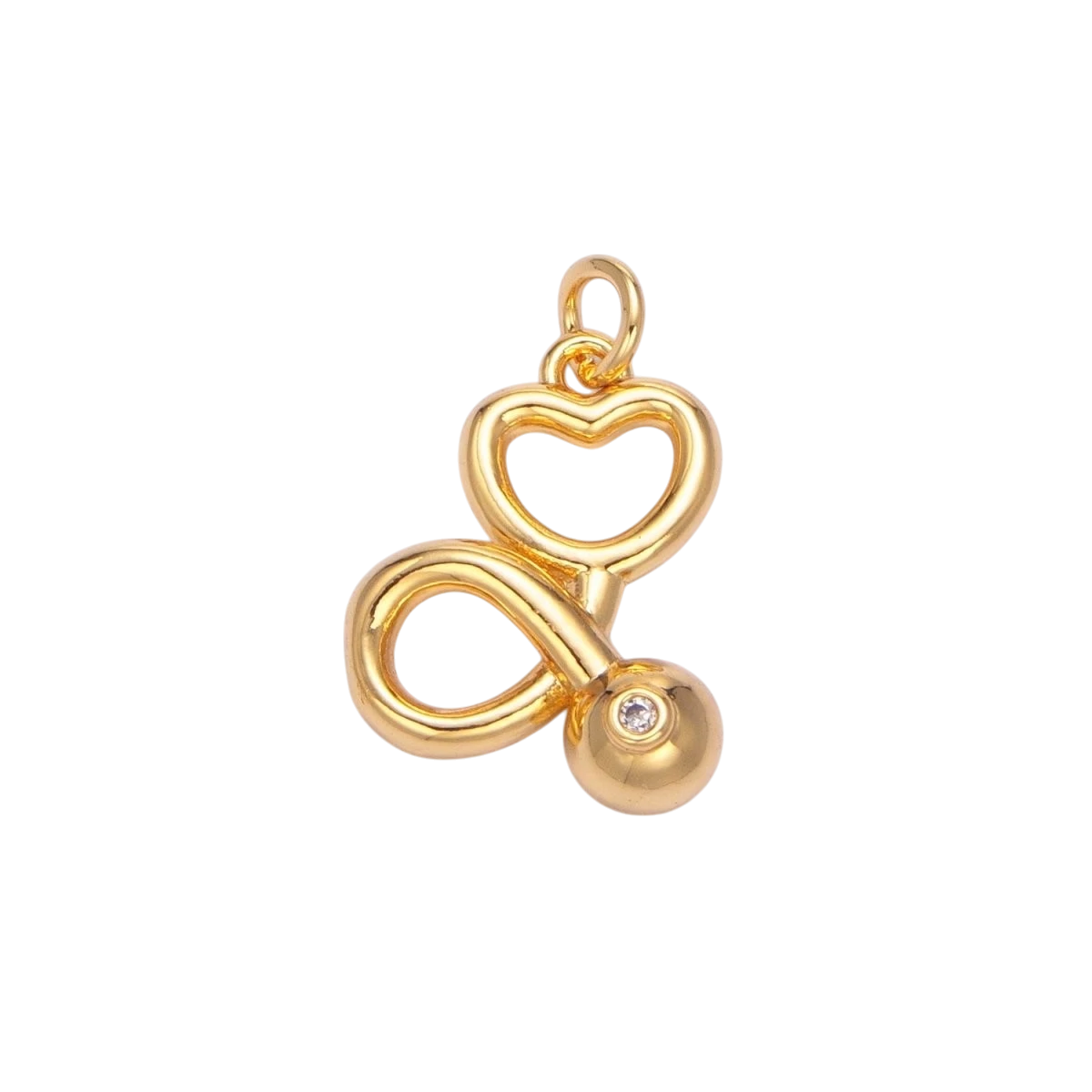 24K Gold Filled 16mm CZ Medical Doctor Stethoscope Heart Multidimensional Charm