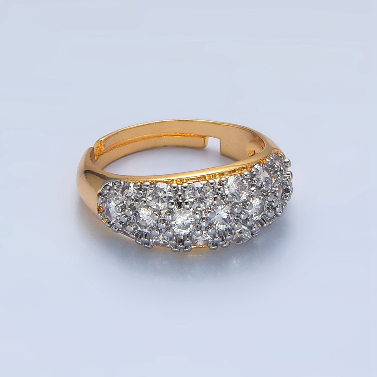 Beautiful 24K Gold-Filled CZ Micro Paved Dome Mixed Metal Adjustable Ring