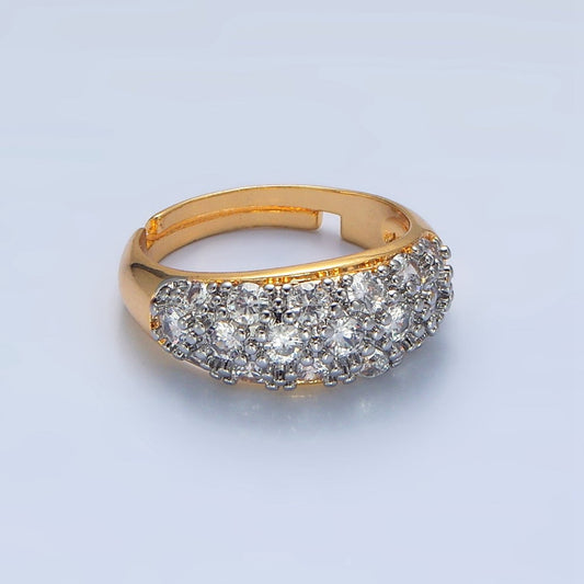 Beautiful 24K Gold-Filled CZ Micro Paved Dome Mixed Metal Adjustable Ring