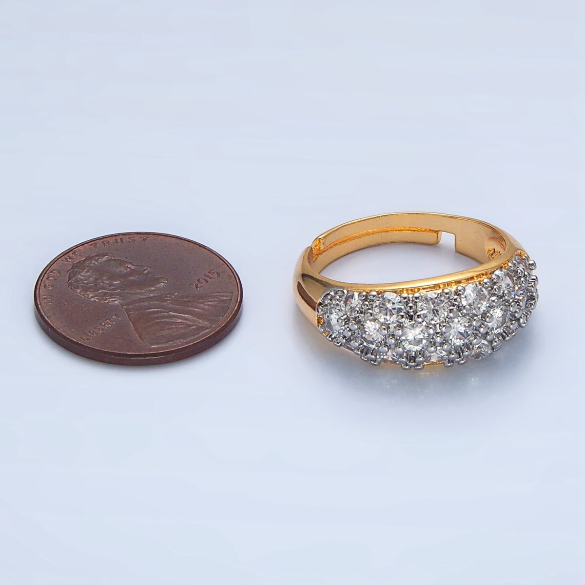 Beautiful 24K Gold-Filled CZ Micro Paved Dome Mixed Metal Adjustable Ring